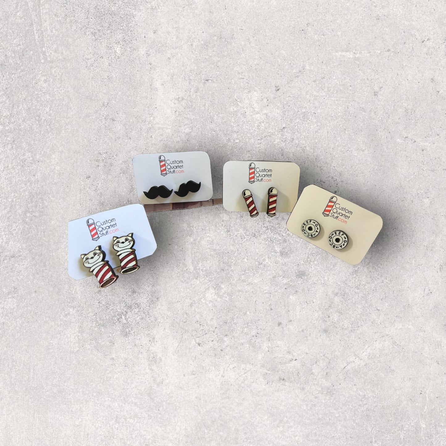 Sterling Silver and Wood - Painted Barbershop Earrings