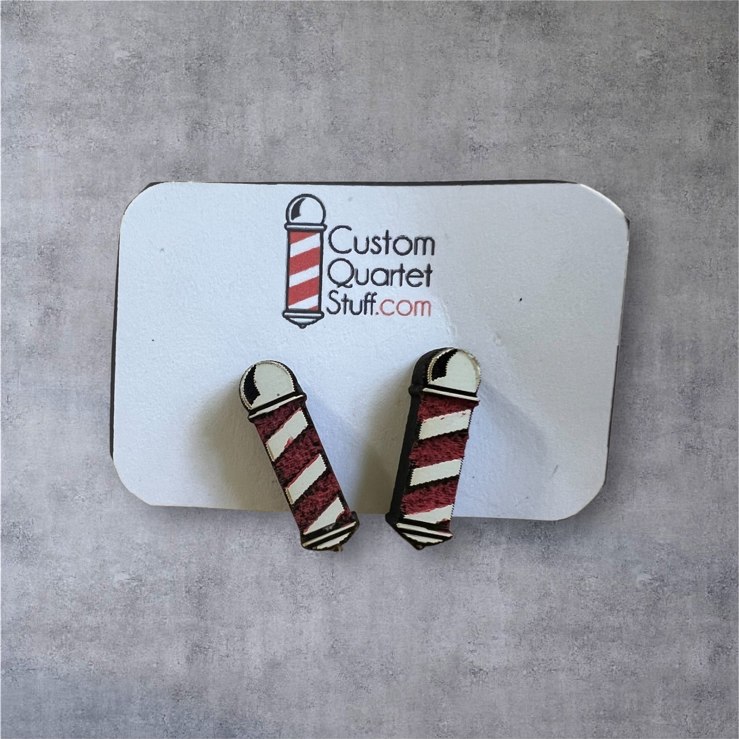 Sterling Silver and Wood - Painted Barbershop Earrings