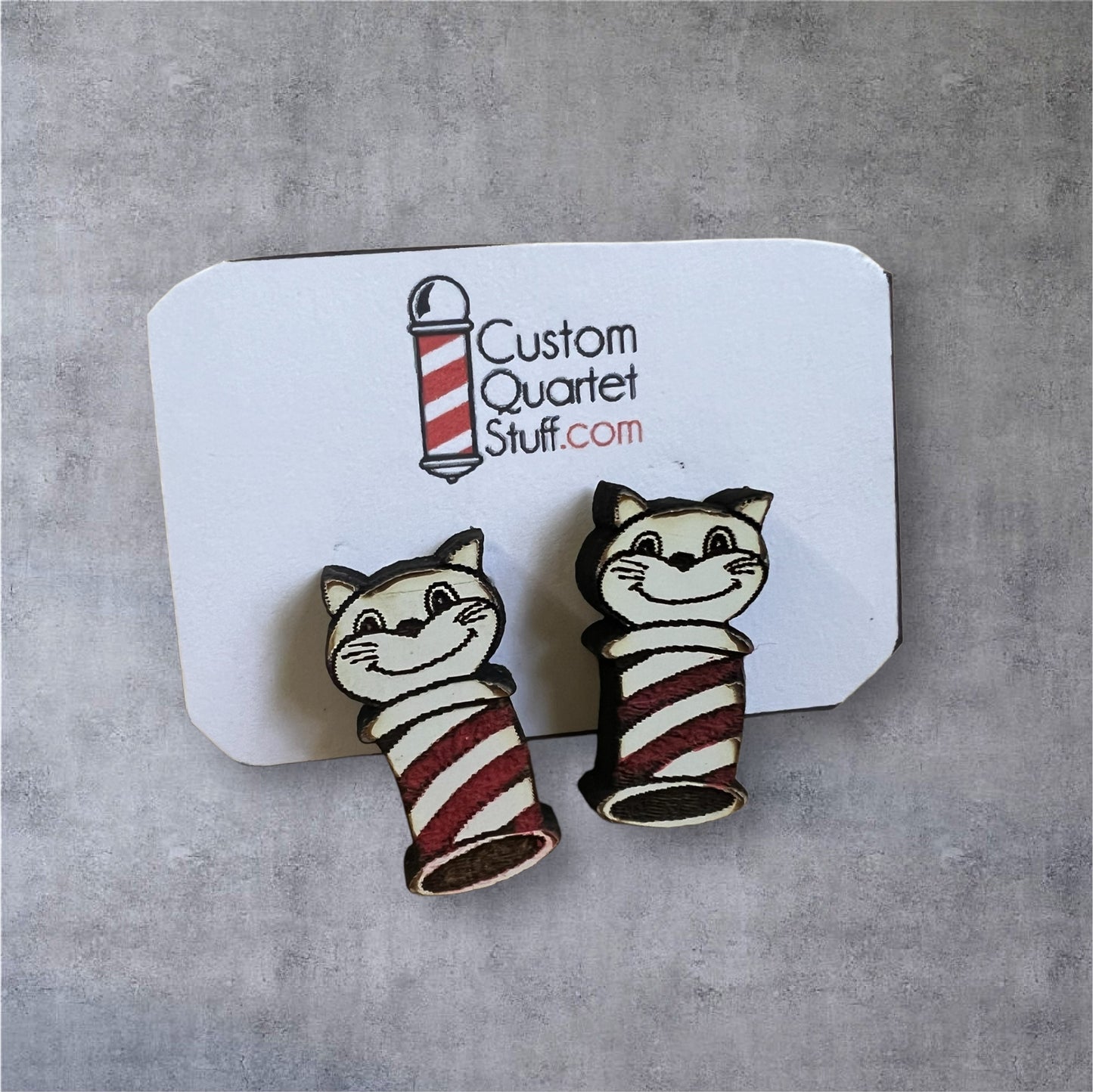Sterling Silver and Wood - Painted Barbershop Earrings