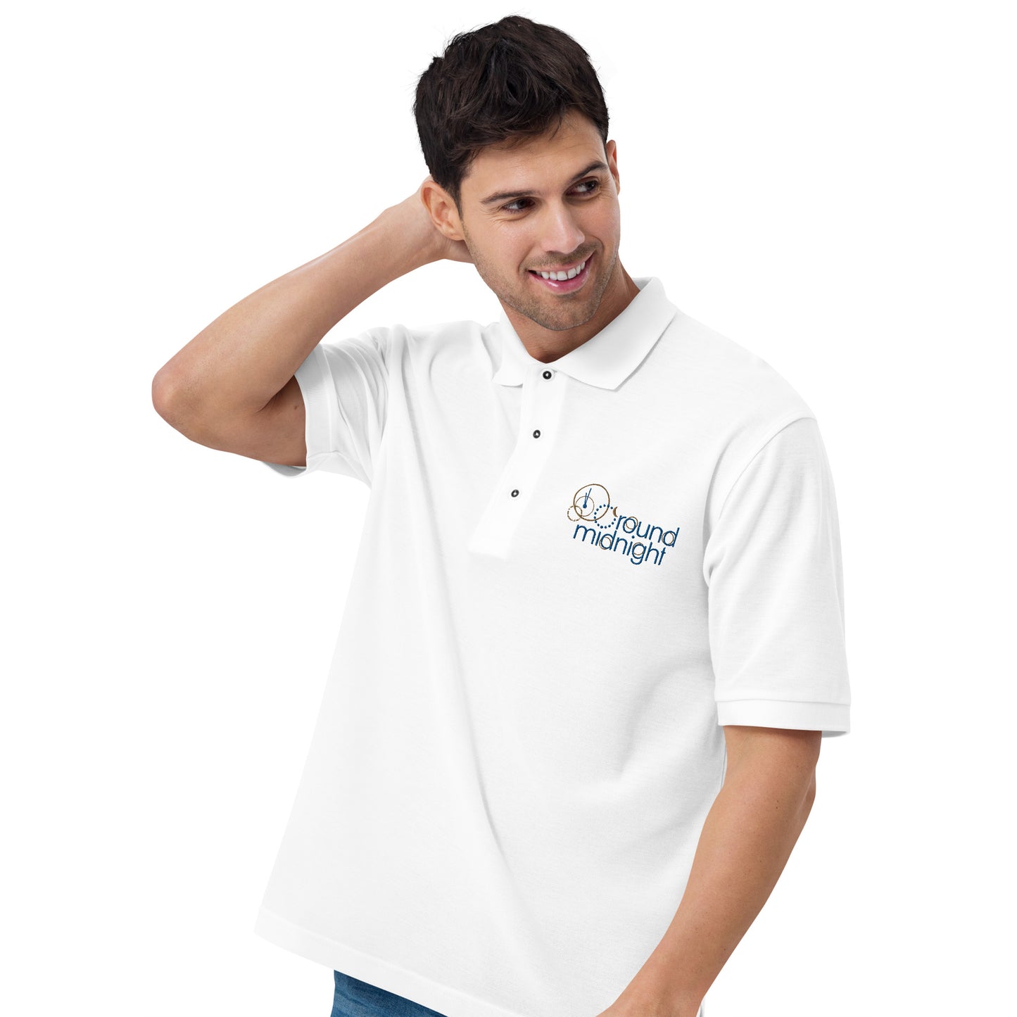 Round Midnight - Embroidered Men's Premium Polo