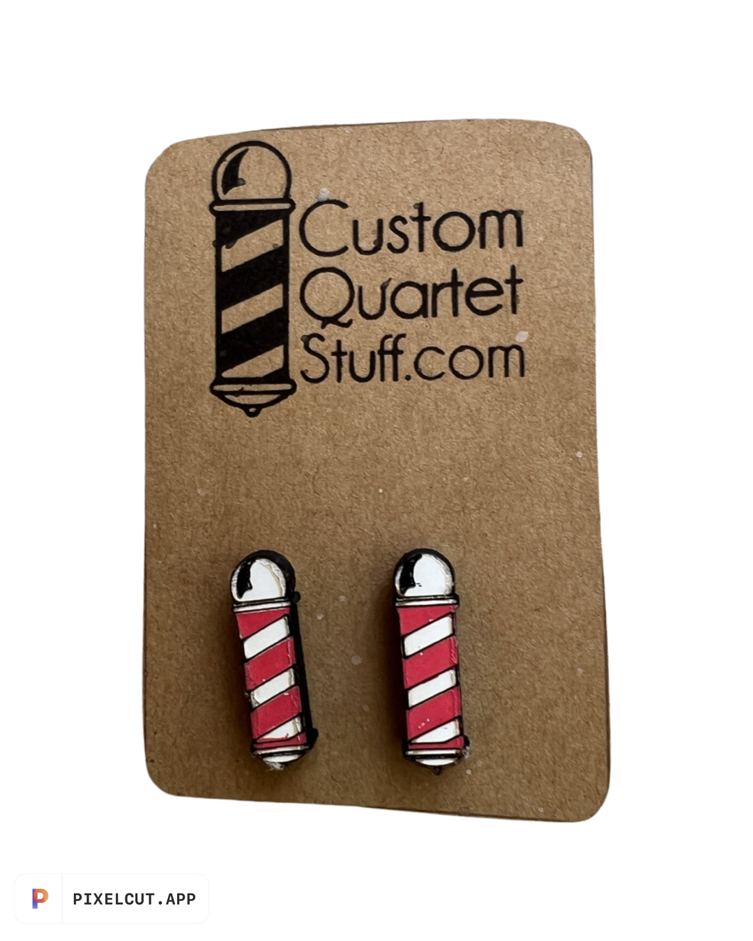 Sterling Silver and Wood - Painted Barbershop Earrings