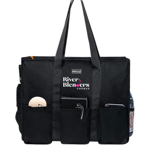 River Blender - Utility Water Resistant Tote Bag with 13 Exterior & Interior Pockets, Top Zipper Closure & Thick Bottom Support