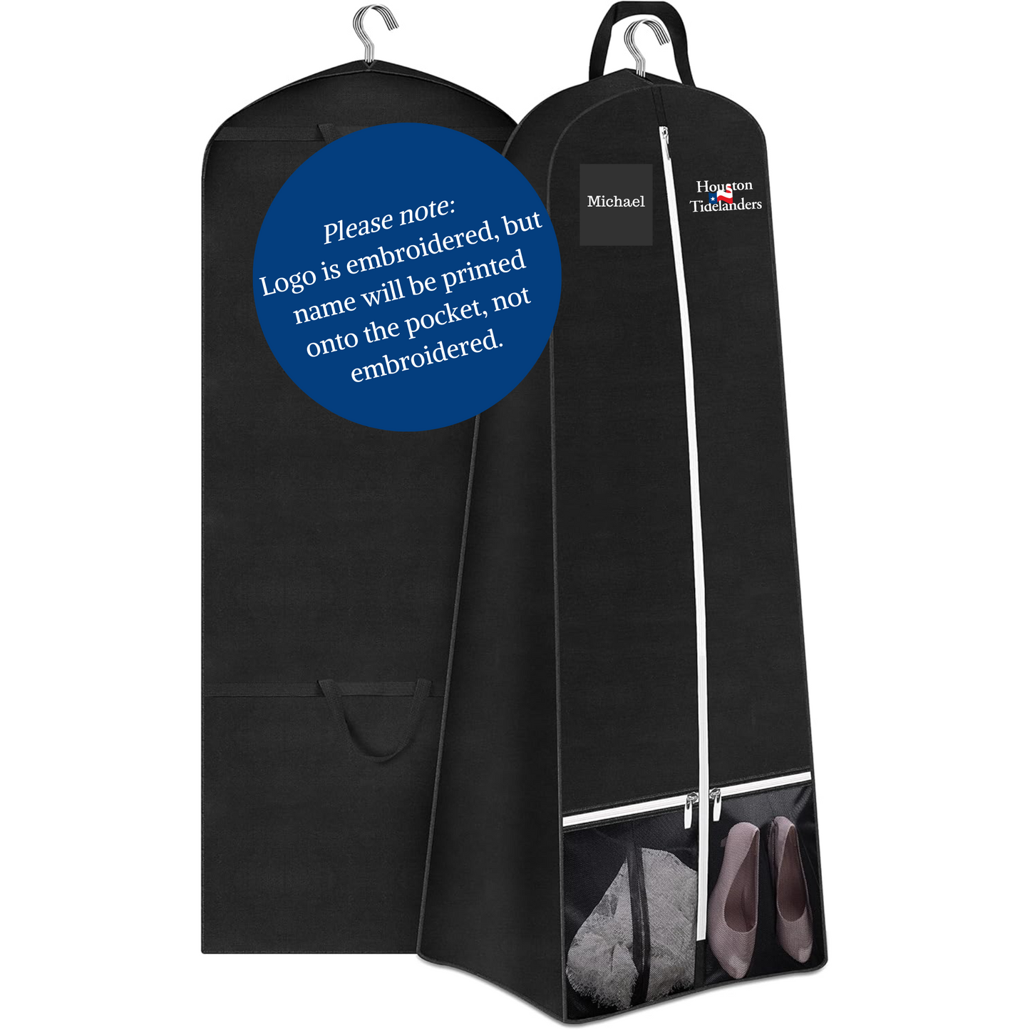 Houston Tidelanders - Embroidered Extra long Garment Bags for Dresses, Coats, Suits, etc.