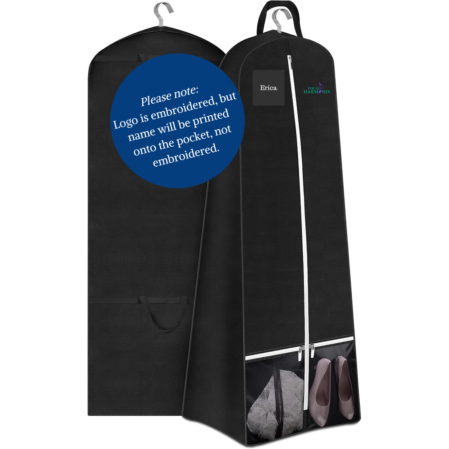 Vocal Harmonix- Embroidered Extra long Garment Bags for Dresses, Coats, Suits, etc.