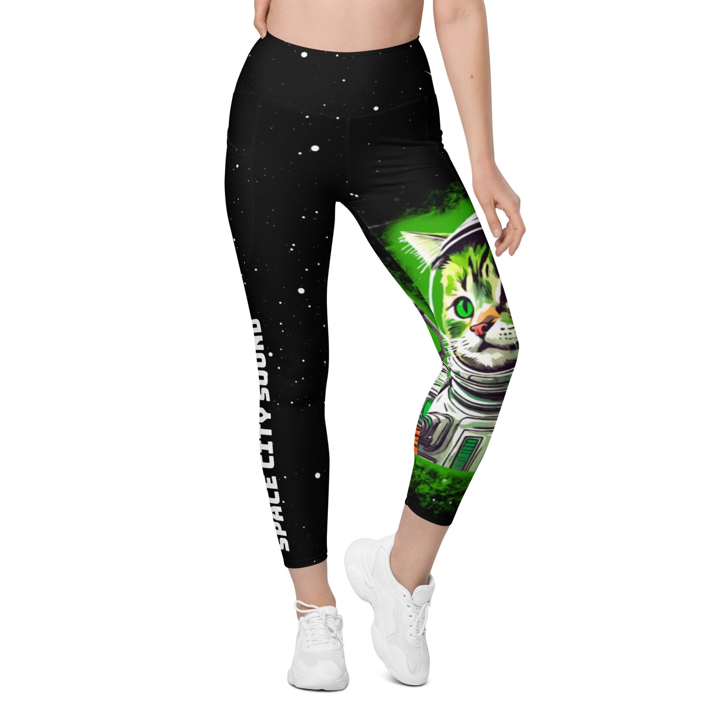 Space city sound- printed kitty Leggings with pockets