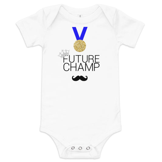 Future Champ - Crown mustache - Printed Baby short sleeve one piece