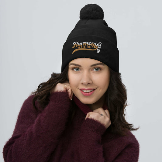 Harmony in the Hills - Embroidered Pom-Pom Beanie