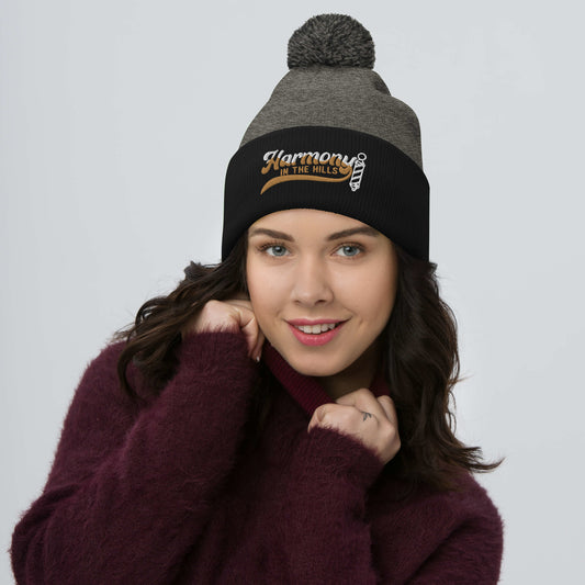 Harmony in the Hills - Embroidered Pom-Pom Beanie