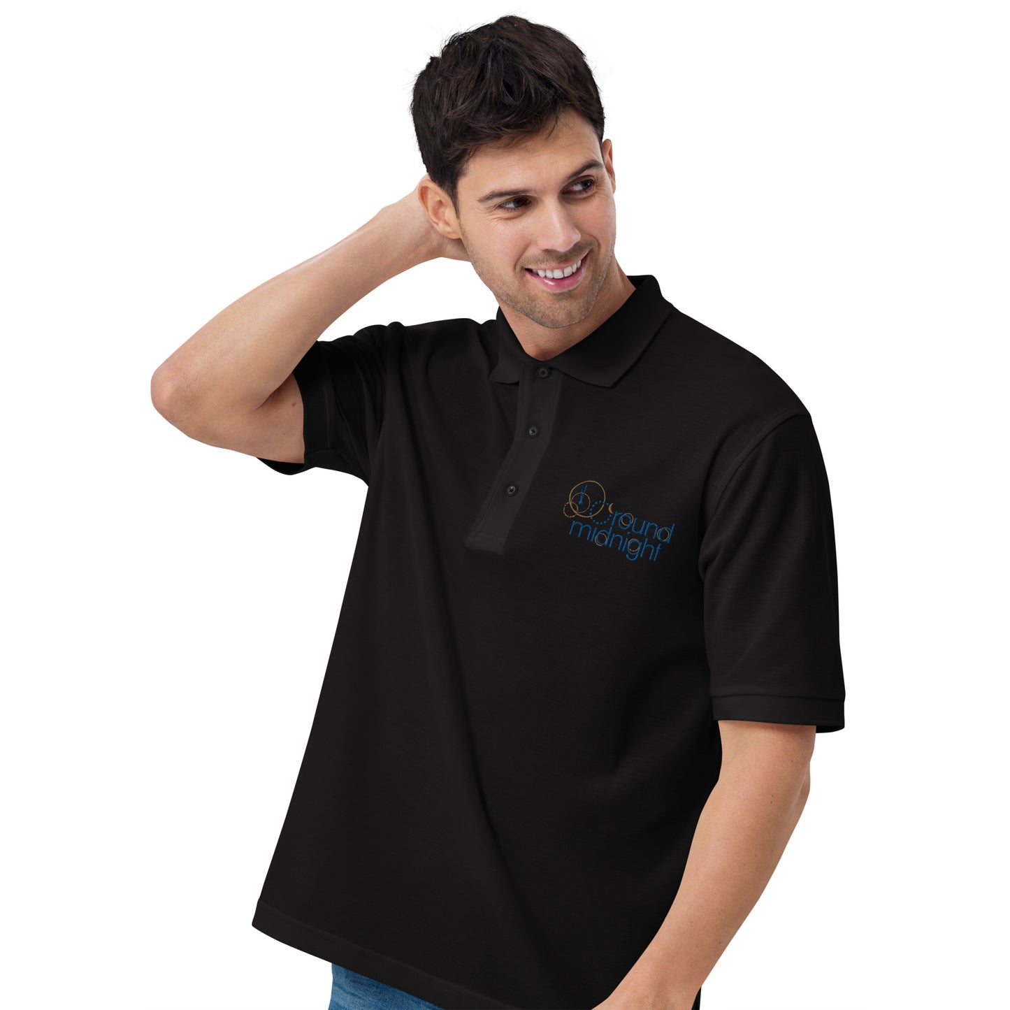 Round Midnight - Embroidered Men's Premium Polo