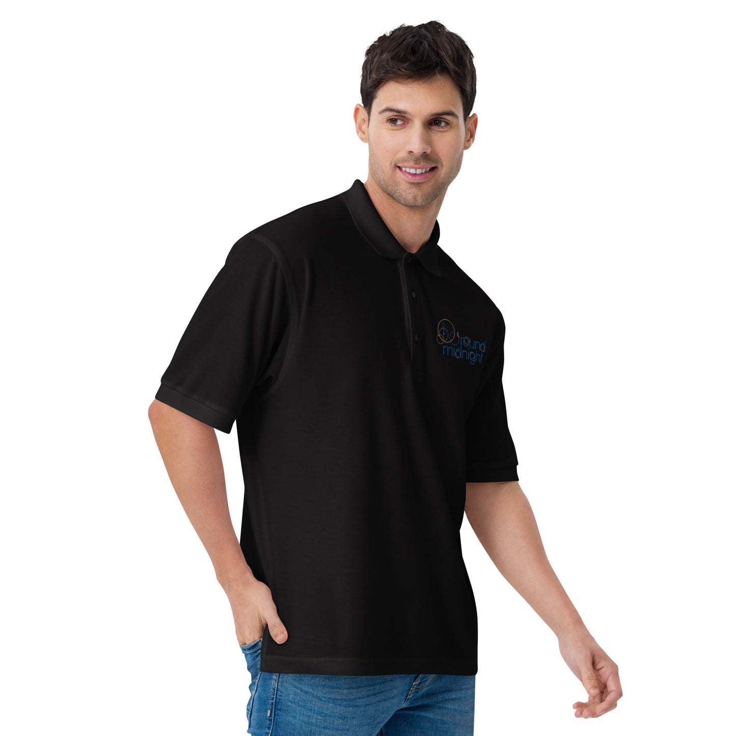 Round Midnight - Embroidered Men's Premium Polo