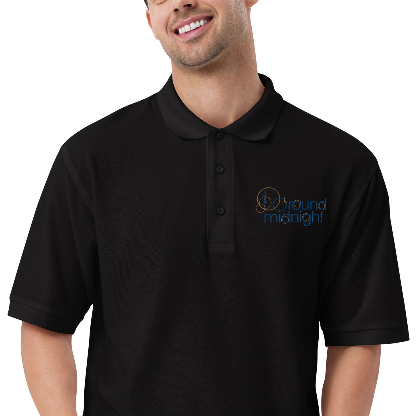 Round Midnight - Embroidered Men's Premium Polo