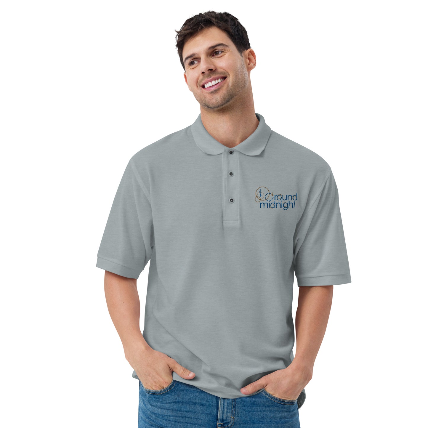 Round Midnight - Embroidered Men's Premium Polo