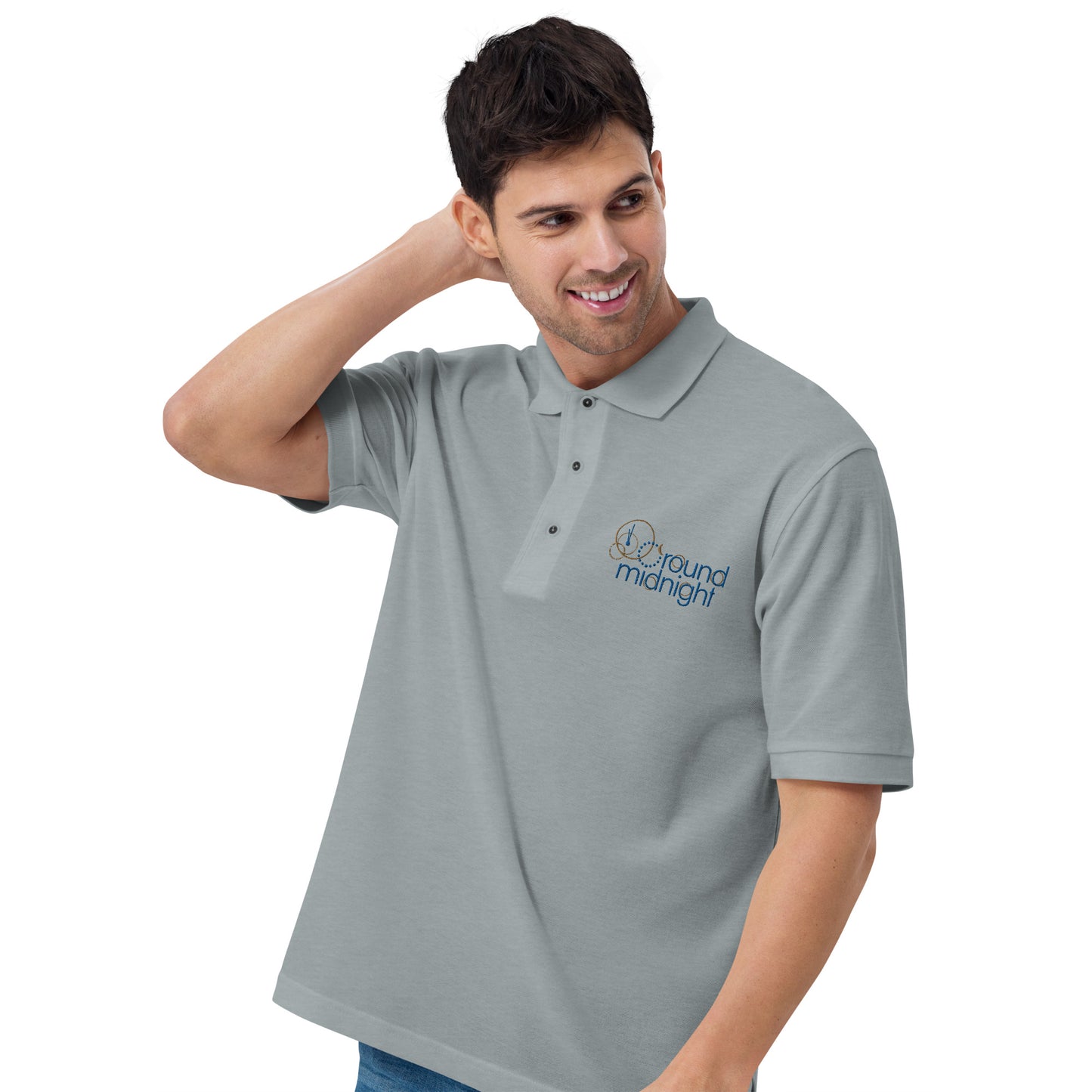 Round Midnight - Embroidered Men's Premium Polo