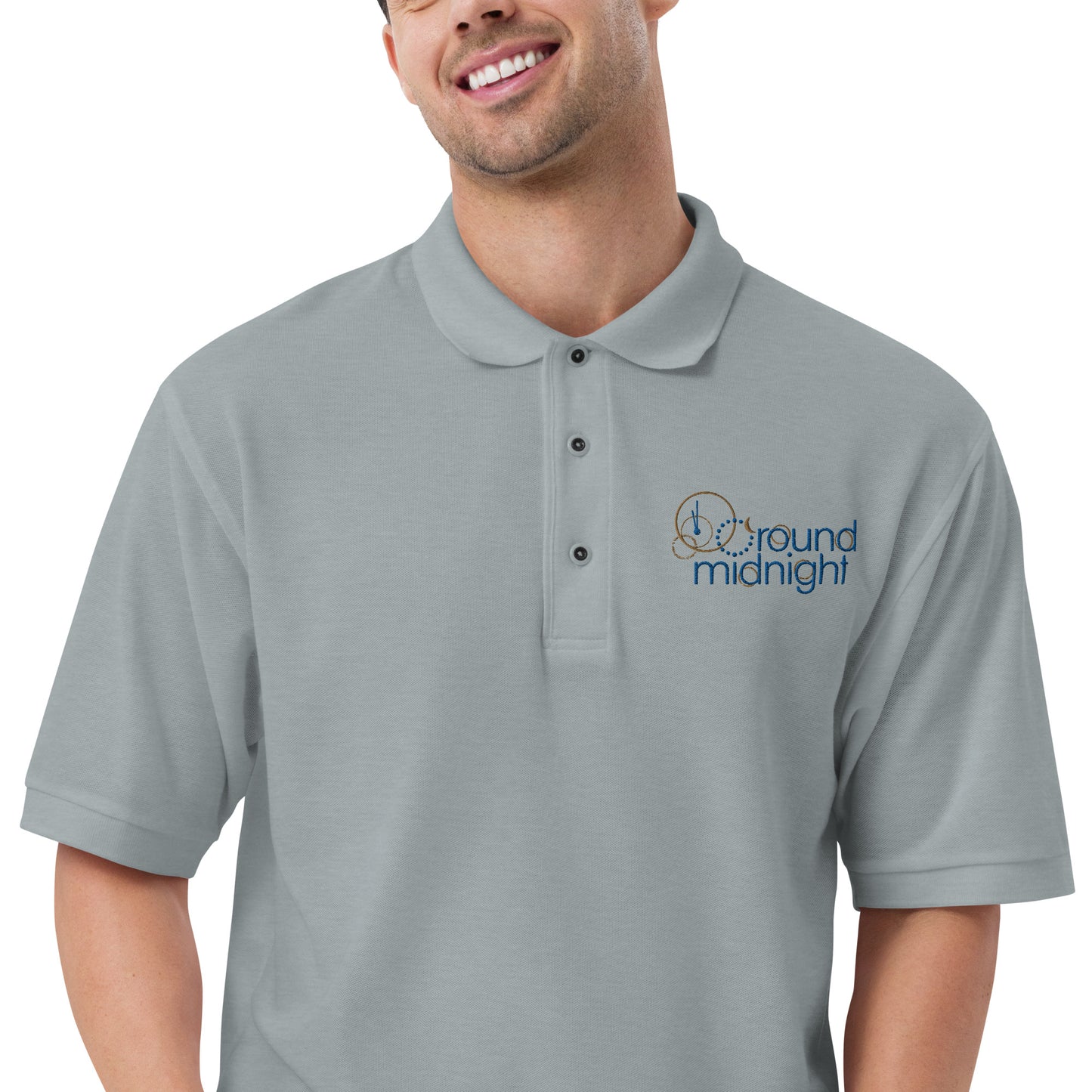 Round Midnight - Embroidered Men's Premium Polo