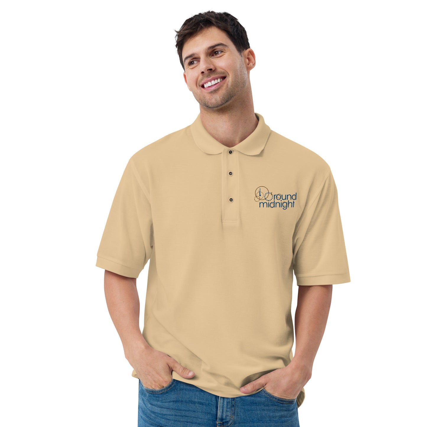 Round Midnight - Embroidered Men's Premium Polo