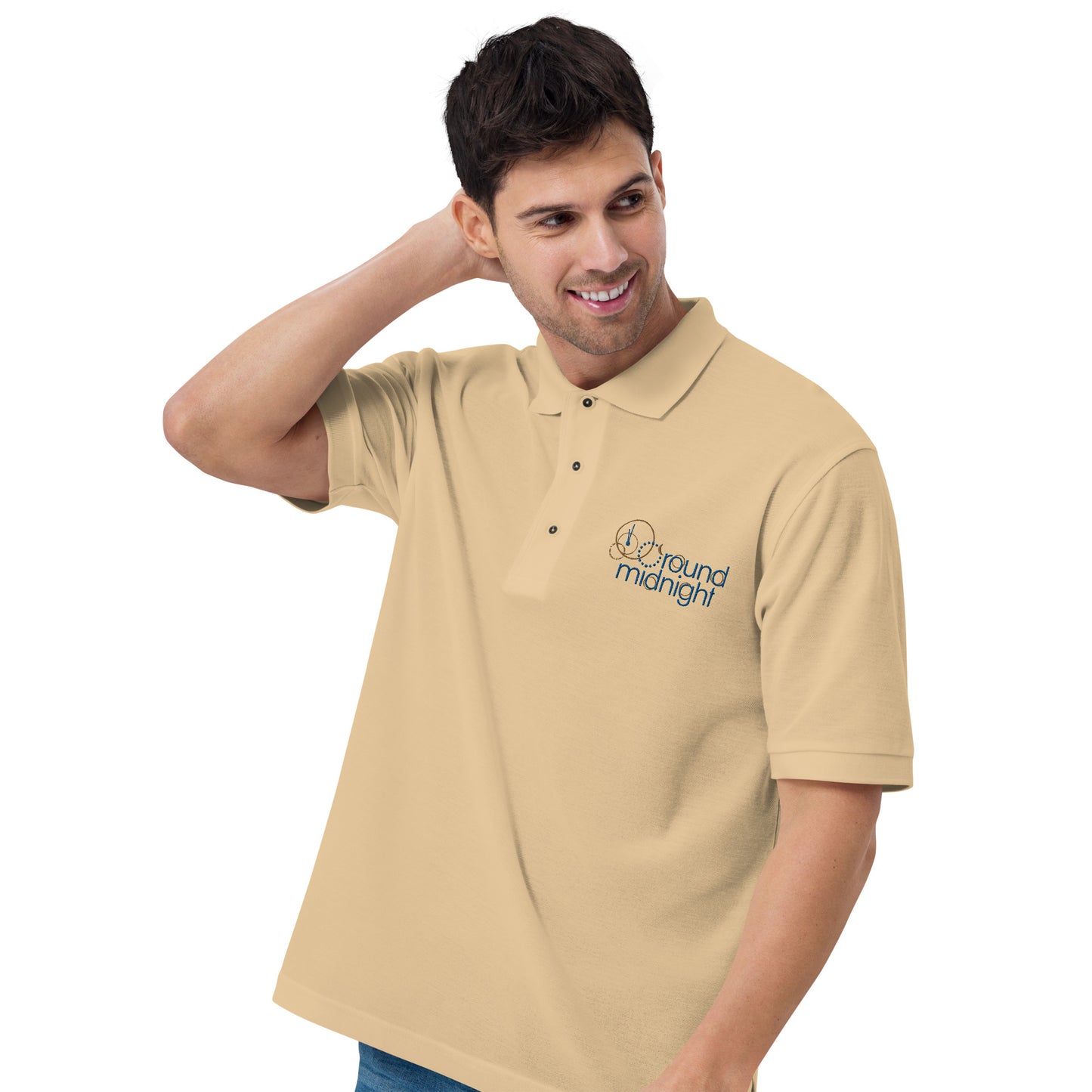 Round Midnight - Embroidered Men's Premium Polo