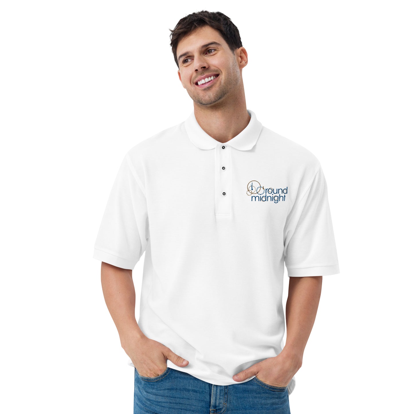 Round Midnight - Embroidered Men's Premium Polo