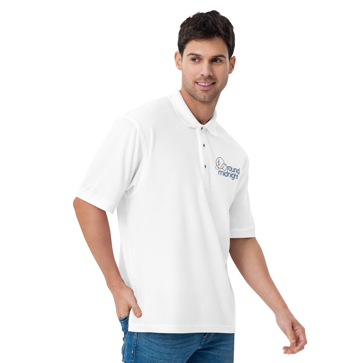 Round Midnight - Embroidered Men's Premium Polo