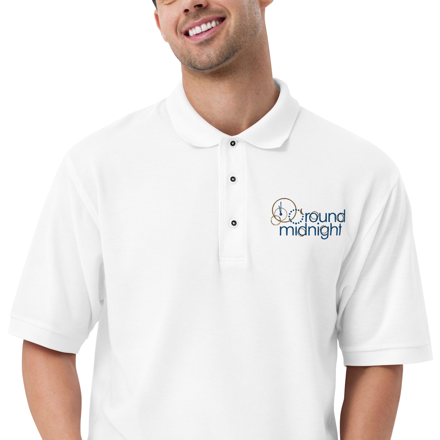 Round Midnight - Embroidered Men's Premium Polo