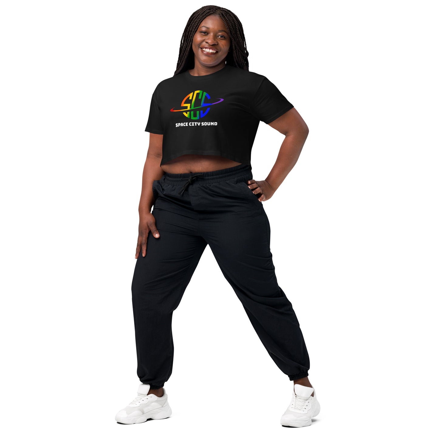 Space City Sound - Rainbow Pride logo - Printed Women’s crop top