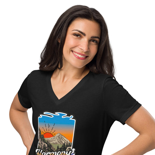 Harmony in the Hills - Printed Women’s relaxed v-neck t-shirt