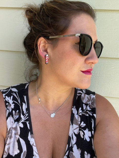 Sterling Silver and Wood - Painted Barbershop Earrings