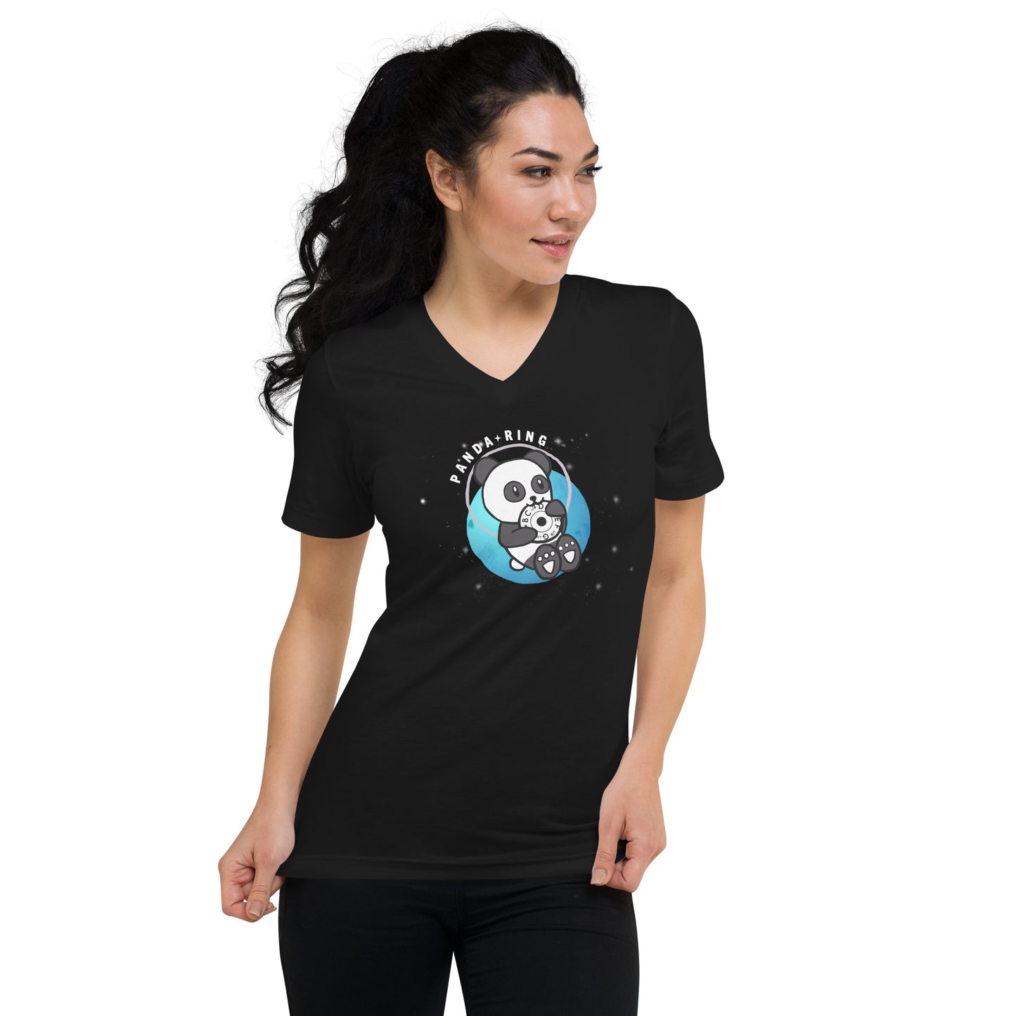 Panda Ring - Printed Unisex Short Sleeve V-Neck T-Shirt