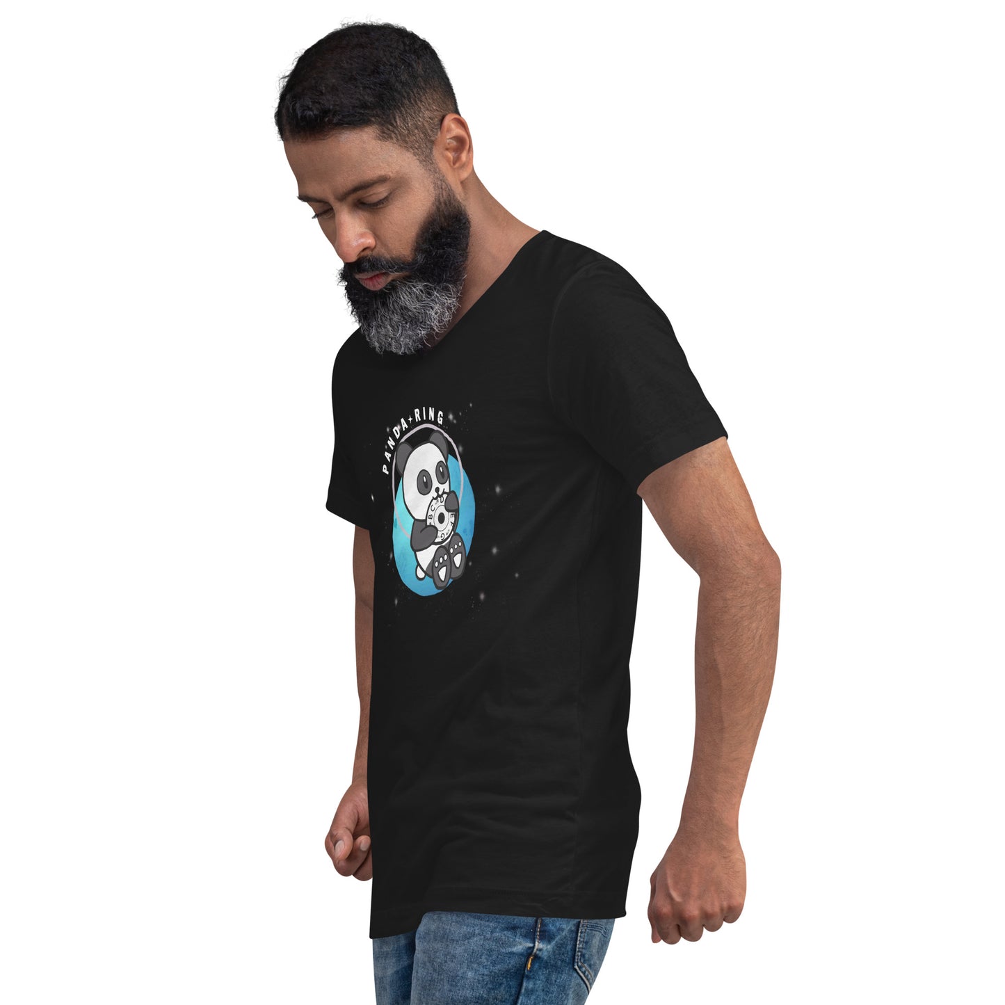 Panda Ring - Printed Unisex Short Sleeve V-Neck T-Shirt