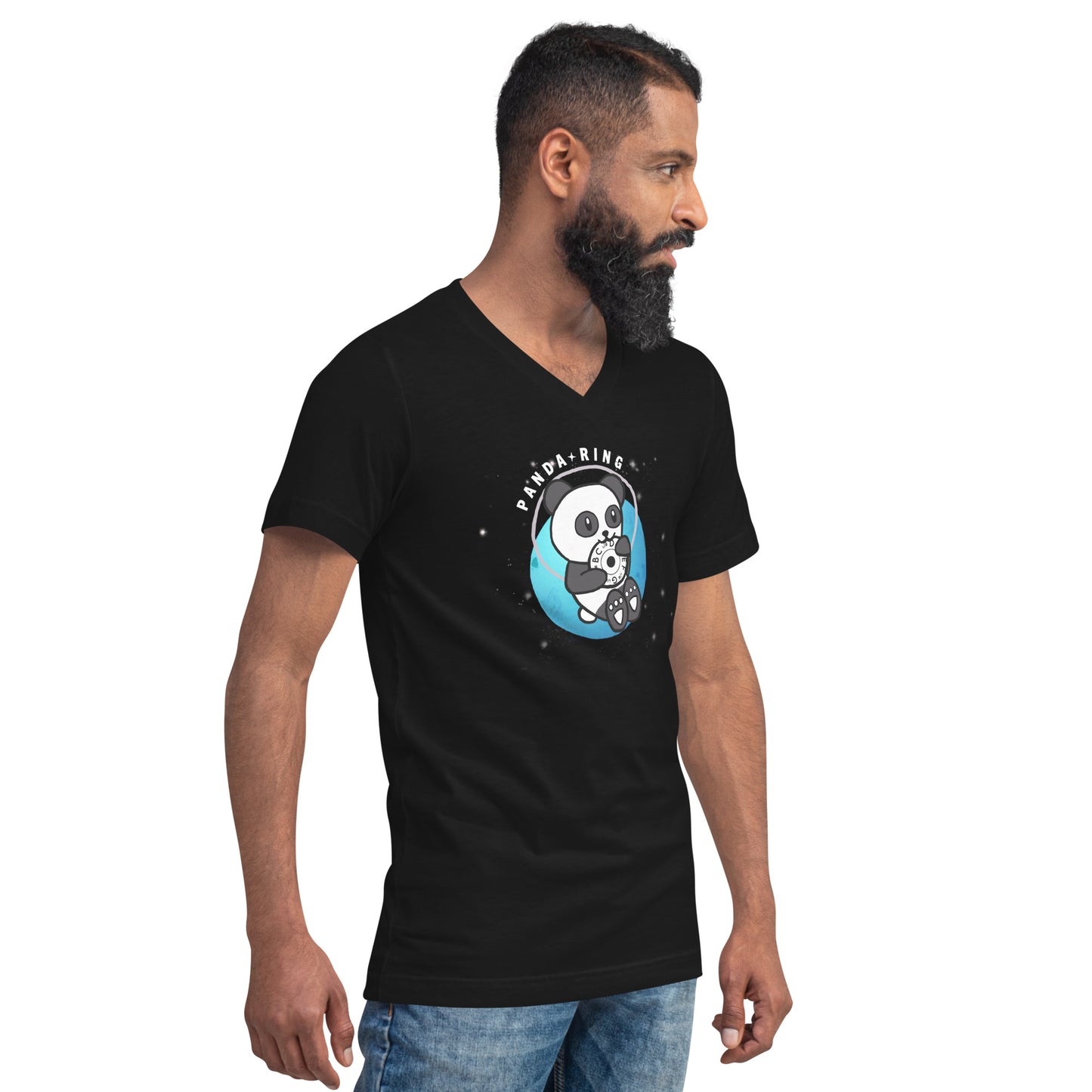 Panda Ring - Printed Unisex Short Sleeve V-Neck T-Shirt